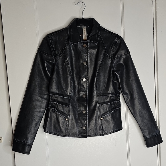 No Boundaries Jackets & Blazers - No Boundaries Black Faux Leather Distressed Grunge Structured Blazer Jacket